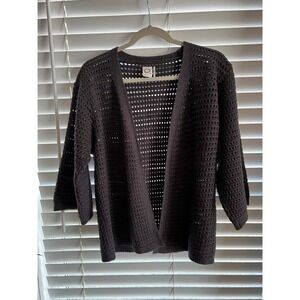 Akemi + Kin Cardigan Brown Open Knit Pointelle Boho Chic Minimalist